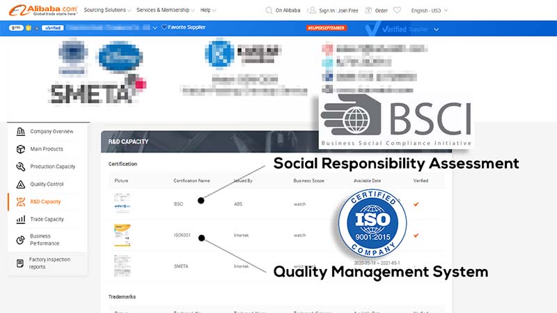 ISO+BSCI في ملف تعريف الموردين